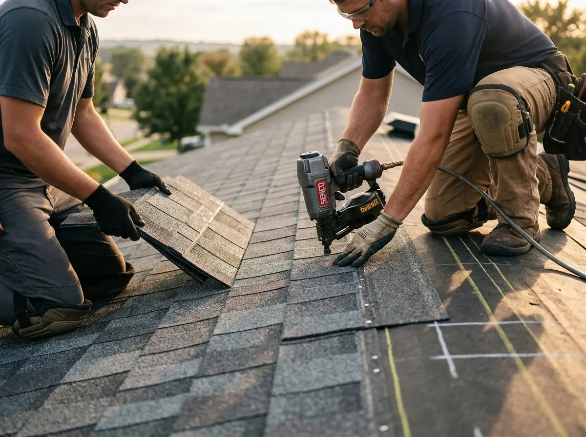 Professional roofer working on a residential roof in Ephrata